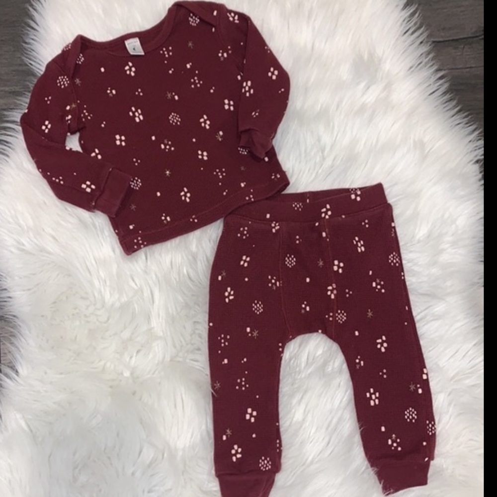 Petit Lem Thermal Printed 2 Piece Sleepwear Set Size 9M Burgundy/Pink